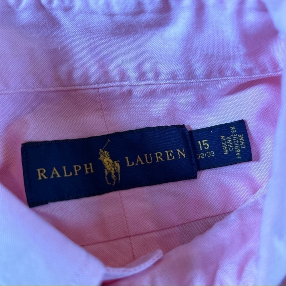 Ralph Lauren Logo Button Down Front Long Sleeve Dress Pink Shirt Men Sz 15 32/33 - Picture 3 of 5
